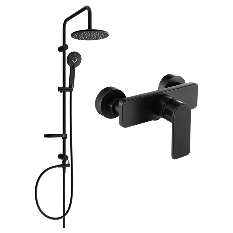 Mexen Carl overhead shower set with rain shower and Cetus shower mixer, black - 744340240-70