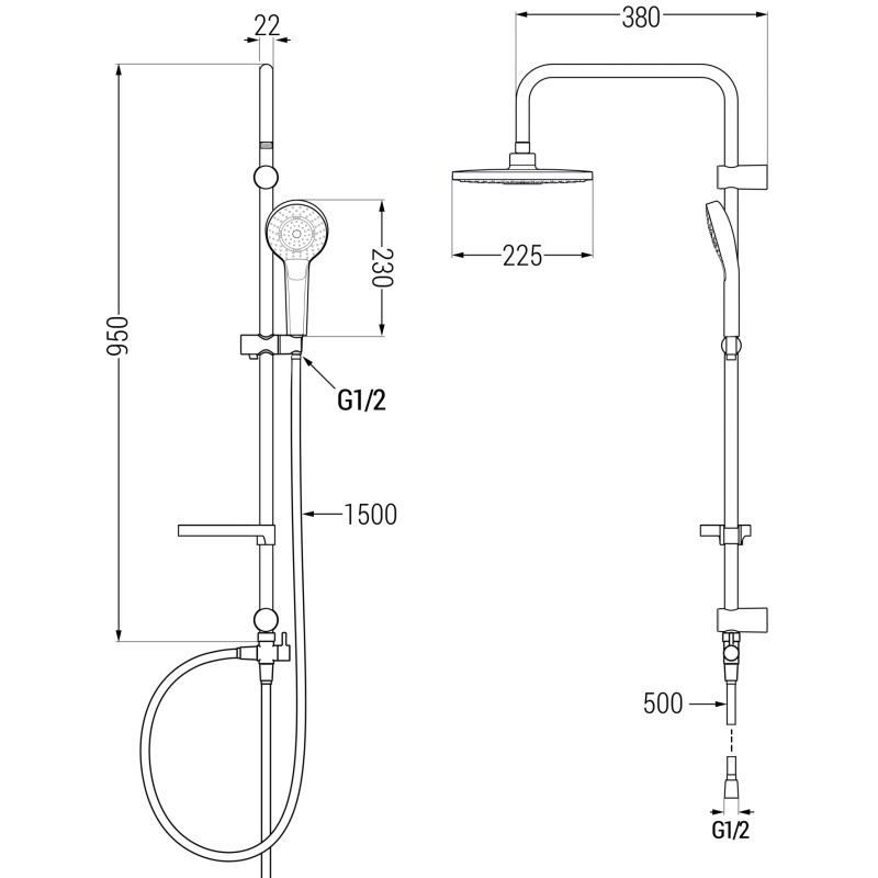 Mexen Alfa Erik surface-mounted shower set with shower head and shower faucet, chrome - 745740205-00