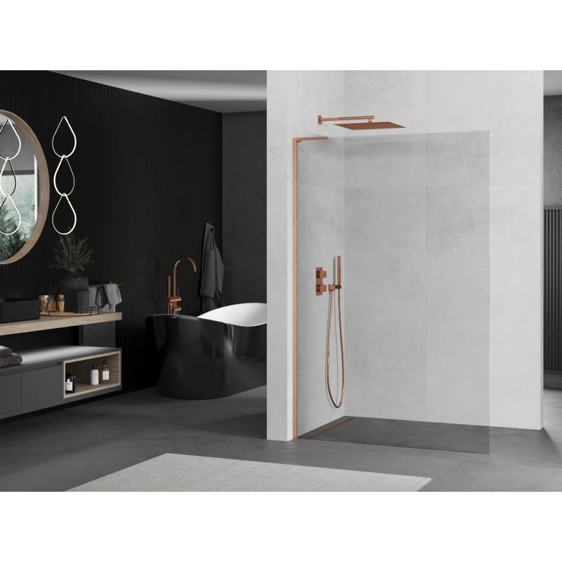 Mexen Kioto L Walk-in Shower Wall 55 x 200 cm, transparent, brushed copper - 800-055-103-65-00