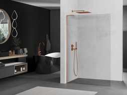 Mexen Kioto L Zidna tuš stijena Walk-in 90 x 200 cm, prozirna, brušeni bakar - 800-090-103-65-00