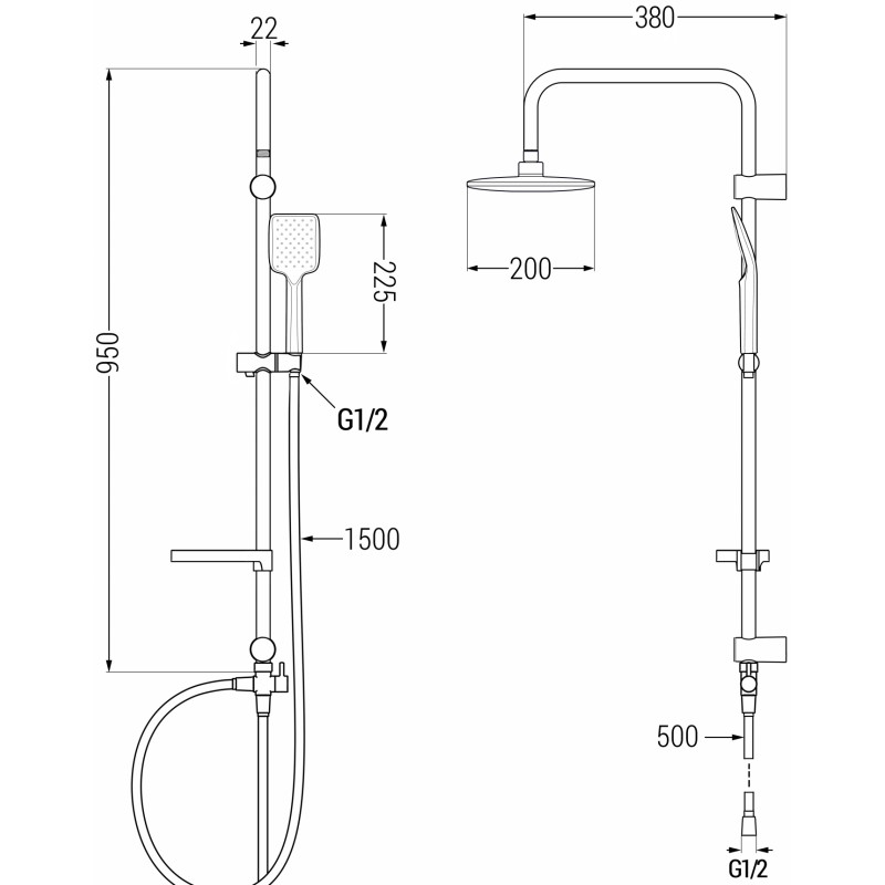Mexen Alfa Sven exposed shower set with rainfall showerhead and shower faucet, chrome - 745740262-00