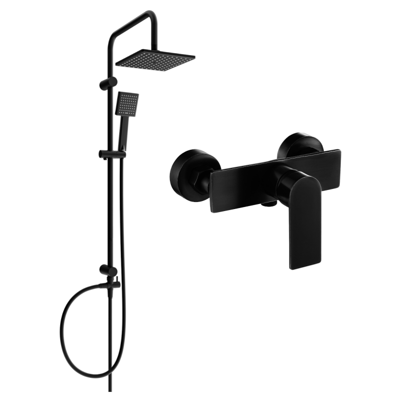 Mexen Tord exposed shower set with rain shower head and Alfa shower mixer, black - 745740200-70