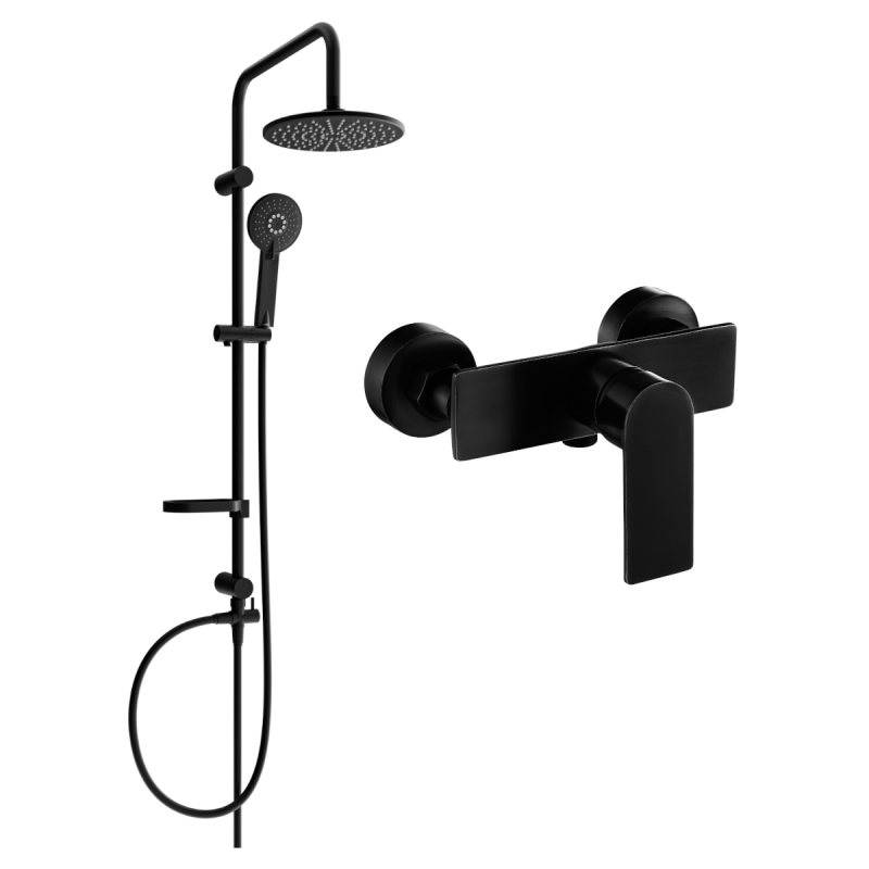 Mexen Carl Aufputz-Duschset mit Regendusche und Duscharmatur Alfa, schwarz - 745740240-70