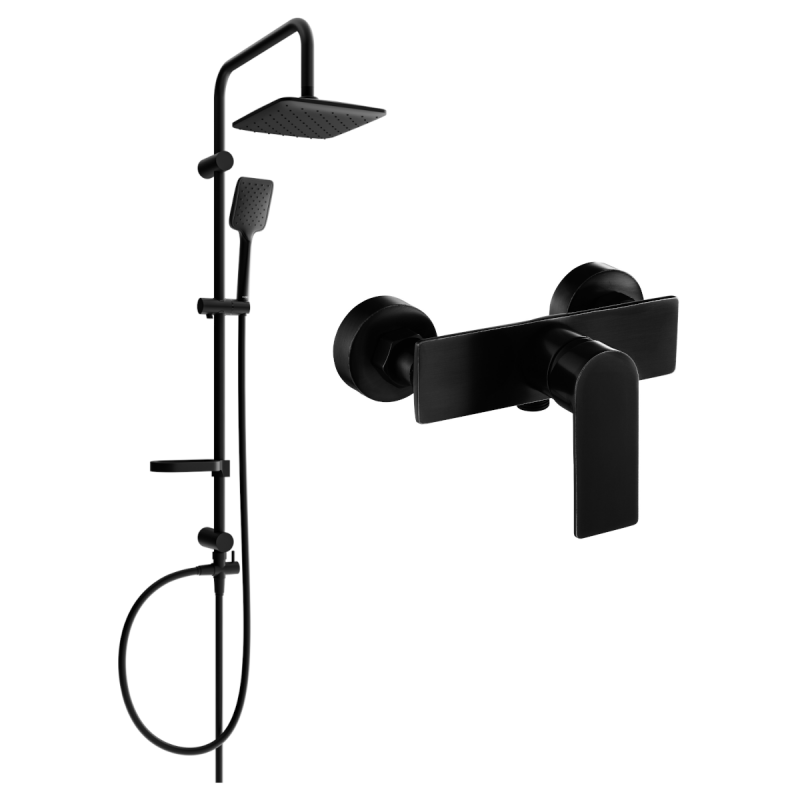 Mexen Alfa Sven conjunto de ducha exterior con rociador de lluvia y grifo de ducha, negro - 745740262-70
