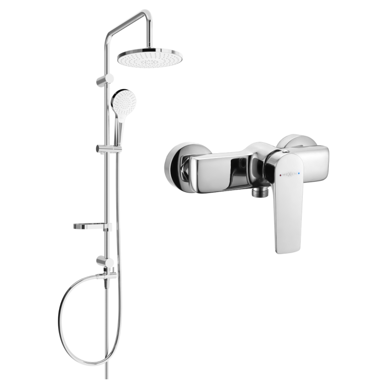 Mexen Erik Aufputz-Duschset mit Regenbrause und Duscharmatur Lynx, Chrom - 745940205-00