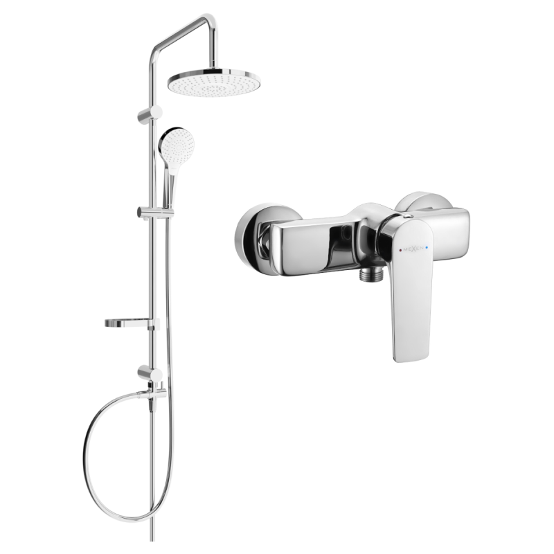 Mexen Erik ensemble de douche en saillie avec pomme de douche et mitigeur de douche Lynx, chrome - 745940205-00