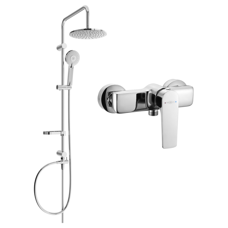 Mexen Carl Aufputz-Duschset mit Regendusche und Duscharmatur Lynx, Chrom - 745940240-00