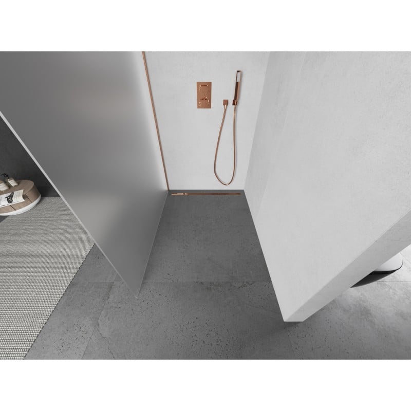 Mexen Kioto L parete doccia Walk-in 90 x 200 cm, ghiacciata, rame spazzolato - 800-090-103-65-30