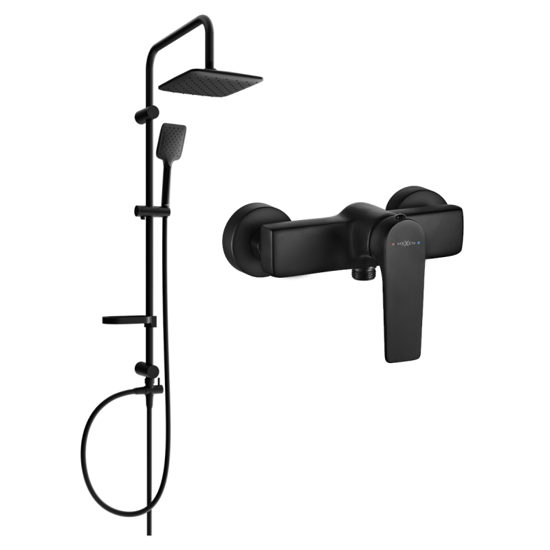 Mexen Sven Aufputz-Duschset mit Regendusche und Duscharmatur Lynx, schwarz - 745940262-70