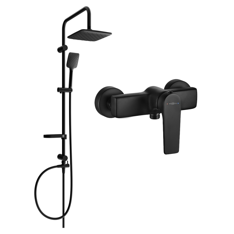 Mexen Sven ensemble de douche à montage mural avec pommeau de douche et mitigeur Lynx, noir - 745940262-70