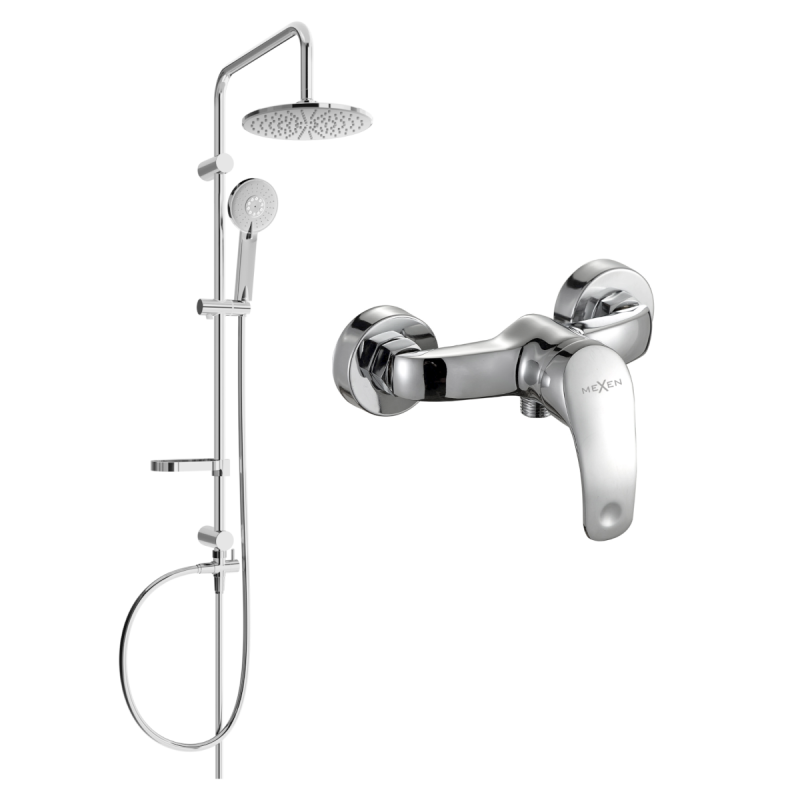 Mexen Carl Aufputz-Duschset mit Regenbrause und Duscharmatur Fabia, Chrom - 746540240-00