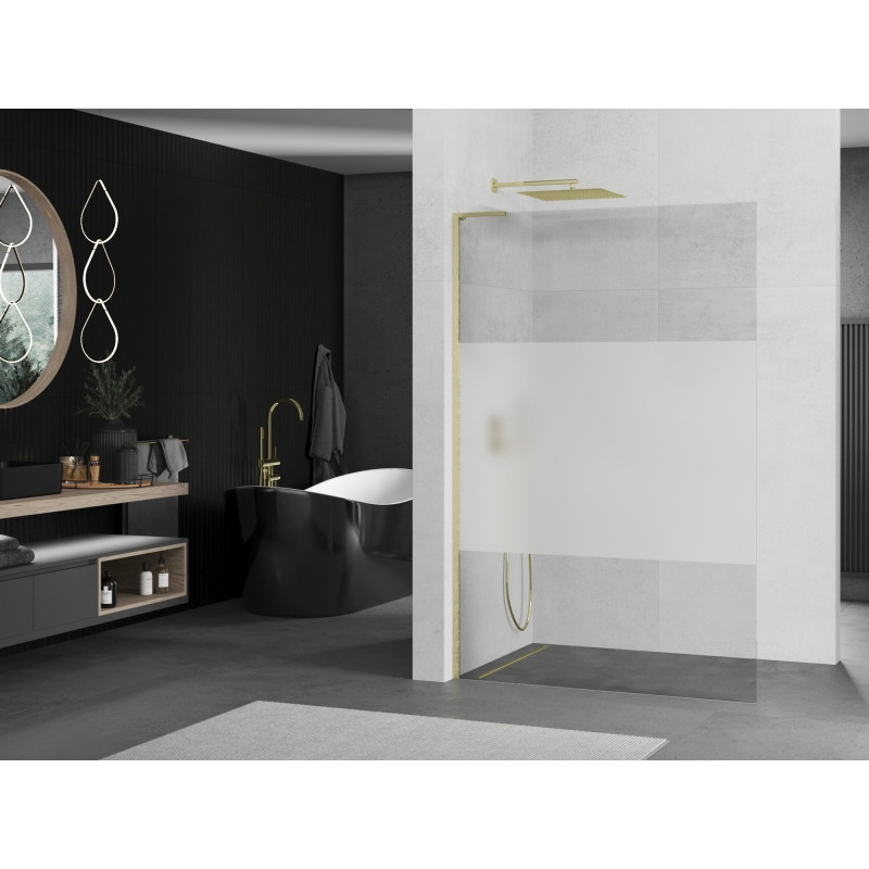 Mexen Kioto L zidni tuš Walk-in 120 x 200 cm, prozirni/mat, zlatni brušeni - 800-120-103-55-35