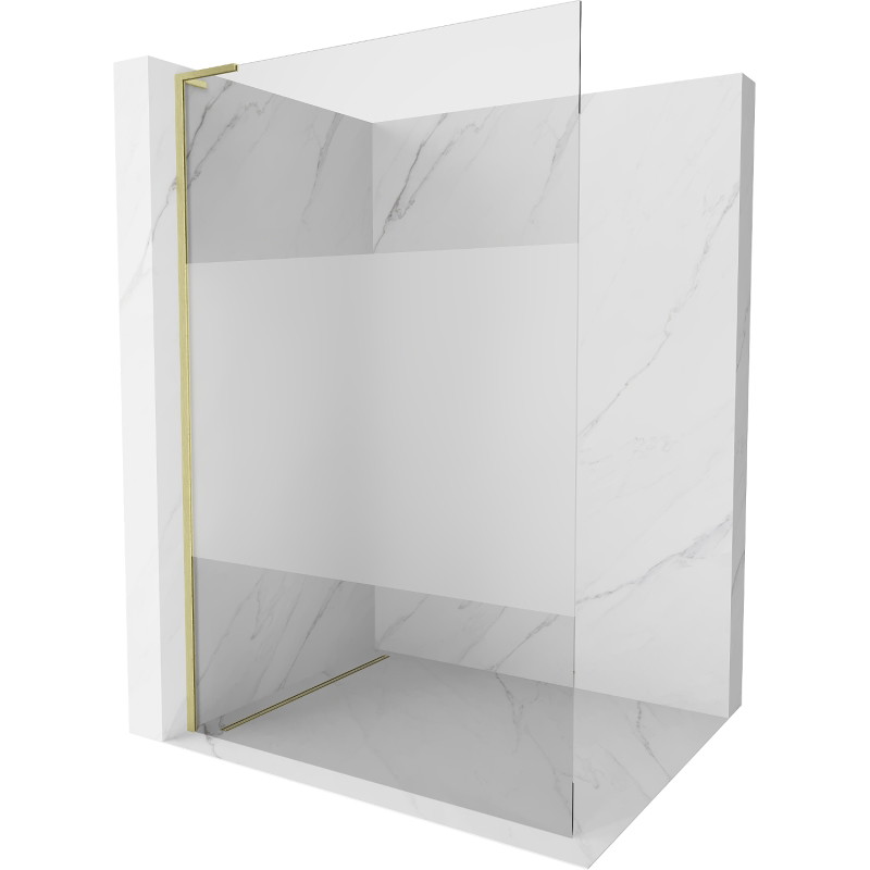 Mexen Kioto L zidni tuš Walk-in 120 x 200 cm, prozirni/mat, zlatni brušeni - 800-120-103-55-35
