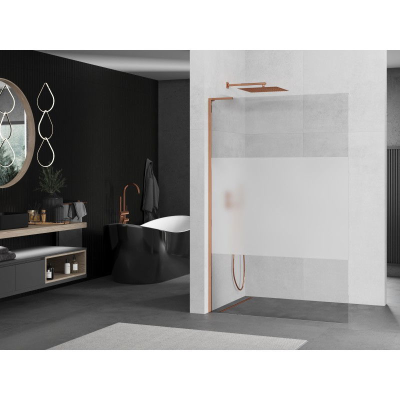 Mexen Kioto L paroi de douche Walk-in 90 x 200 cm, transparent/givre, or rose - 800-090-103-60-35
