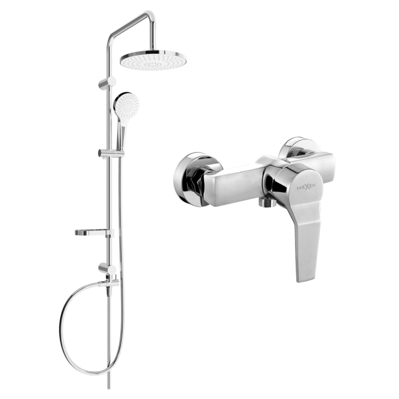 Mexen Caro Erik Aufputz-Duschset mit Regenbrause und Duscharmatur, Chrom - 746640205-00