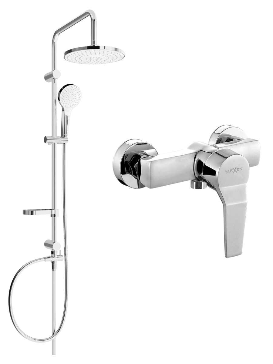 Mexen Erik zestaw prysznicowy natynkowy z deszczownicą i baterią prysznicową Caro, chrom - 746640205-00