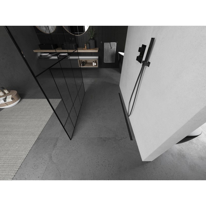 Mexen Kioto vrijstaande douchewand 130 x 200 cm, zwart patroon 8 mm, geborsteld gun gray - 800-130-002-66-78