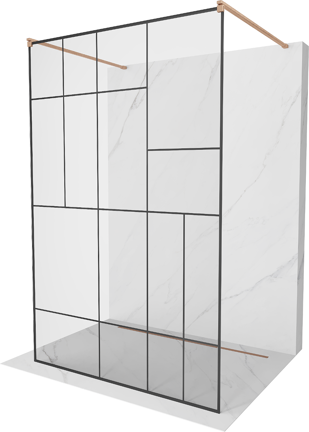 Mexen Kioto ścianka prysznicowa wolnostojąca 100 x 200 cm, czarny wzór 8 mm, miedź szczotkowana - 800-100-002-65-78