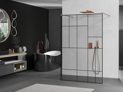 Mexen Kioto freestanding shower wall 110 x 200 cm, black pattern 8 mm, brushed copper - 800-110-002-65-78