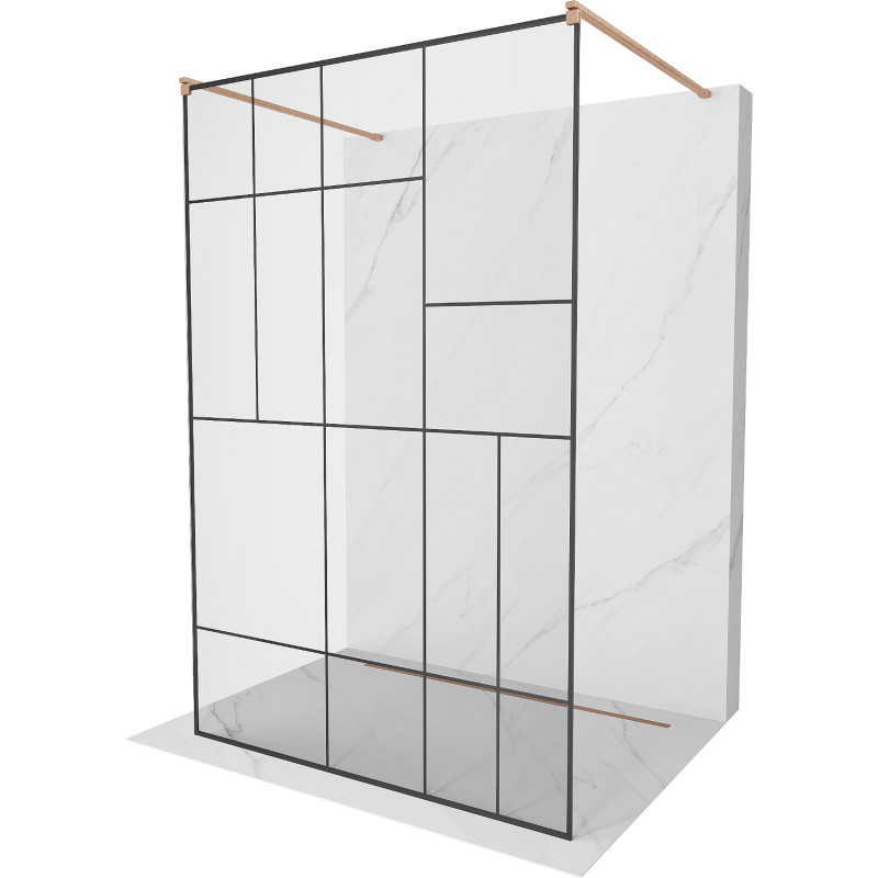 Mexen Kioto ścianka prysznicowa wolnostojąca 130 x 200 cm, czarny wzór 8 mm, miedź szczotkowana - 800-130-002-65-78