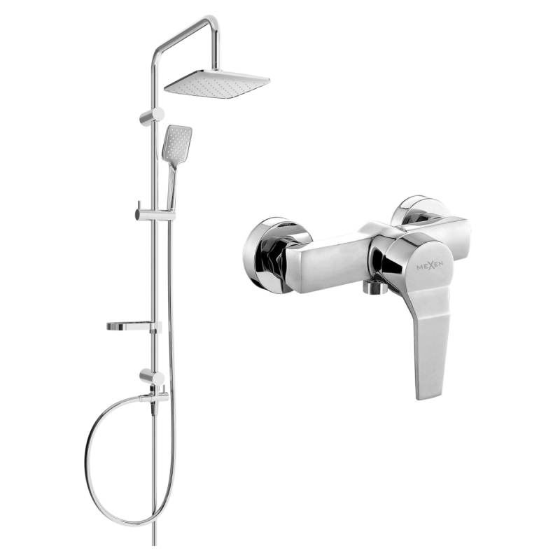 Mexen Caro Sven conjunto de ducha montado en pared con rociador y grifo de ducha, cromo - 746640262-00