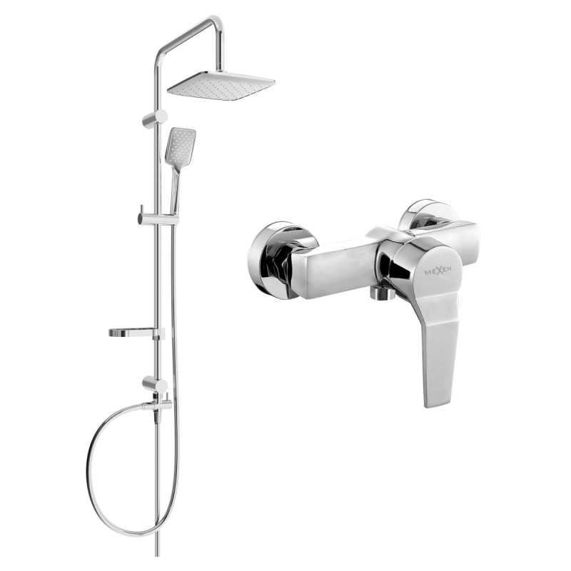 Mexen Caro Sven exposed shower set with rain shower and shower mixer, chrome - 746640262-00