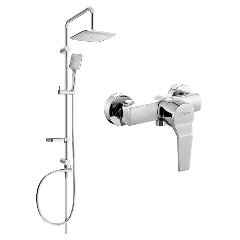 Mexen Sven Aufputz-Duschsystem mit Regendusche und Duscharmatur Caro, Chrom - 746640262-00