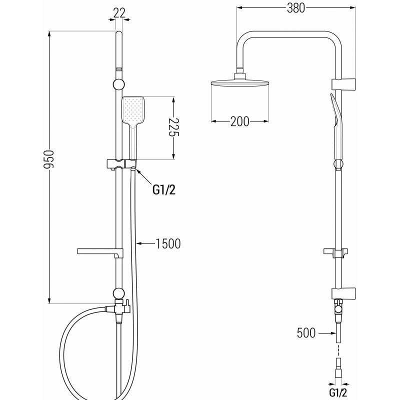 Mexen Sven Aufputz-Duschsystem mit Regendusche und Duscharmatur Caro, Chrom - 746640262-00