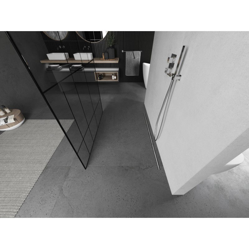 Mexen Kioto freestanding shower wall 110 x 200 cm, black pattern 8 mm, brushed nickel - 800-110-002-97-78