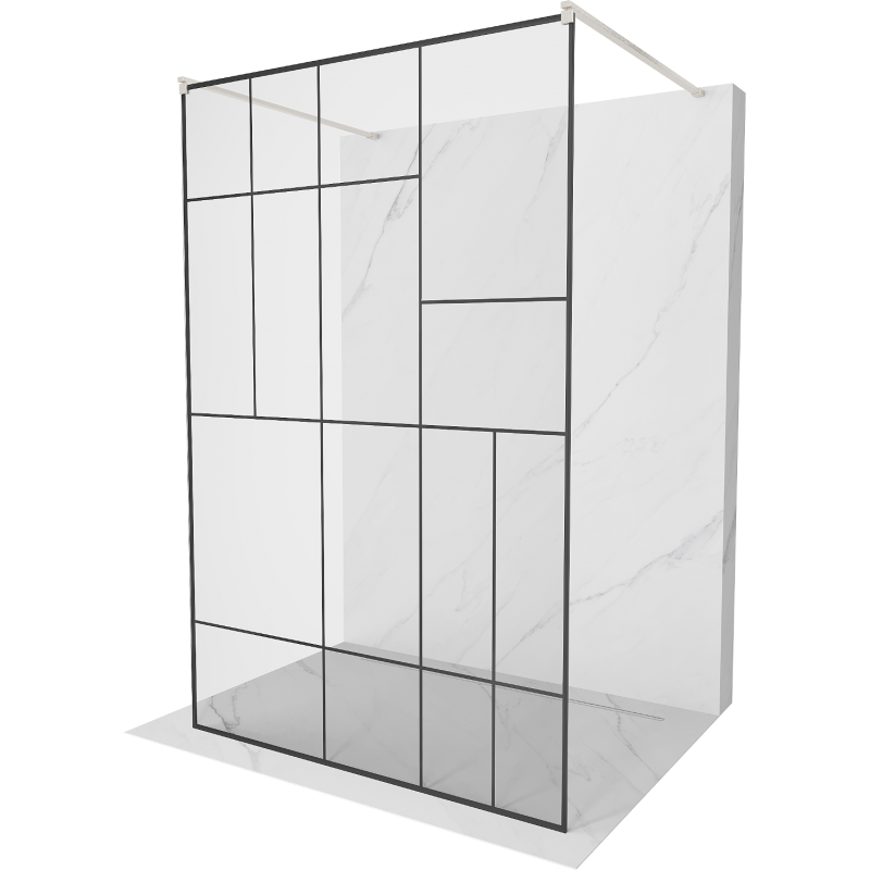 Mexen Kioto paroi de douche autoportante 130 x 200 cm, motif noir 8 mm, nickel brossé - 800-130-002-97-78