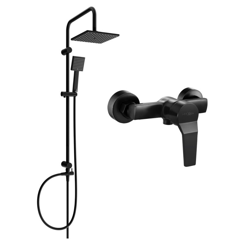Mexen Caro Tord opbouwdouche set met regendouche en douchekraan, zwart - 746640200-70