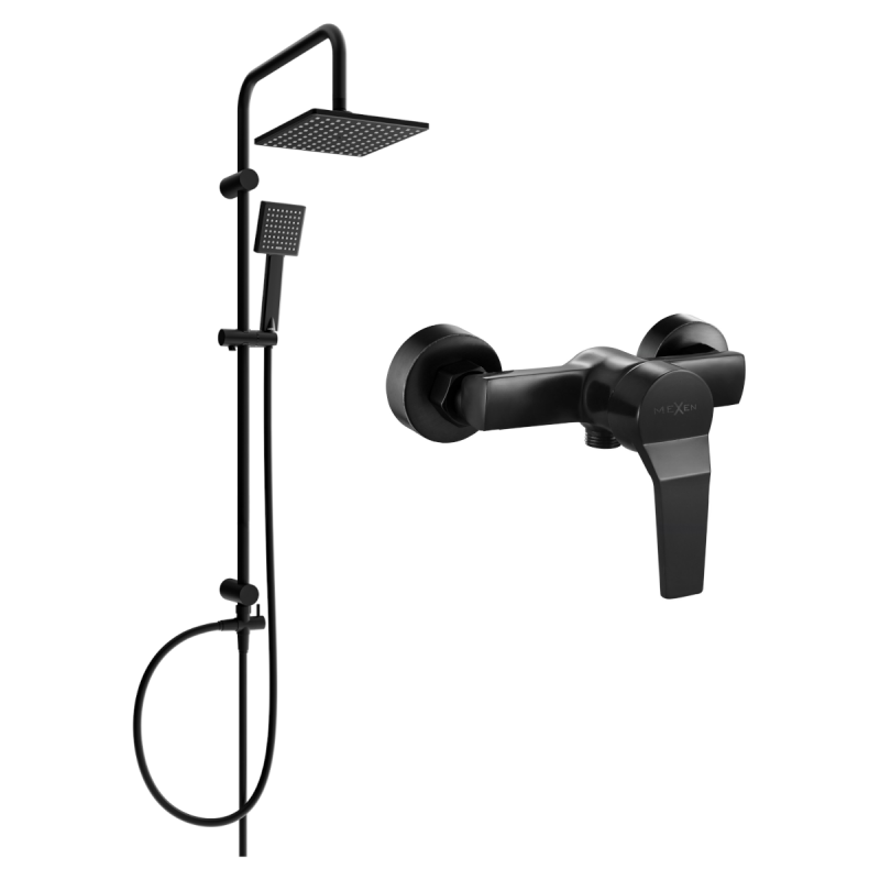 Mexen Tord Aufputz-Duschset mit Regenbrause und Duscharmatur Caro, schwarz - 746640200-70