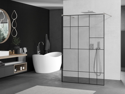 Mexen Kioto paroi de douche autoportante 140 x 200 cm, motif noir 8 mm, nickel brossé - 800-140-002-97-78