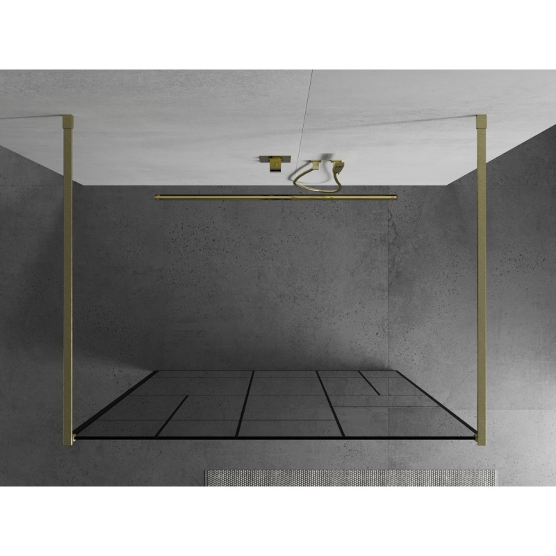 Mexen Kioto ścianka prysznicowa wolnostojąca 100 x 200 cm, czarny wzór 8 mm, złota szczotkowana - 800-100-002-55-78