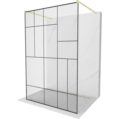 Mexen Kioto freestanding shower wall 110 x 200 cm, black pattern 8 mm, brushed gold - 800-110-002-55-78