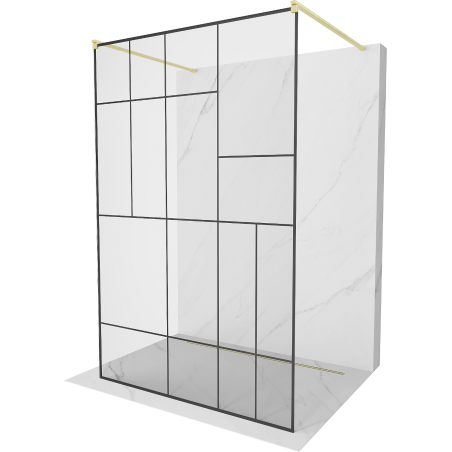 Mexen Kioto ścianka prysznicowa wolnostojąca 120 x 200 cm, czarny wzór 8 mm, złota szczotkowana - 800-120-002-55-78
