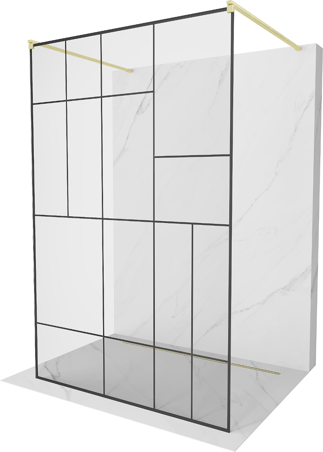 Mexen Kioto ścianka prysznicowa wolnostojąca 120 x 200 cm, czarny wzór 8 mm, złota szczotkowana - 800-120-002-55-78