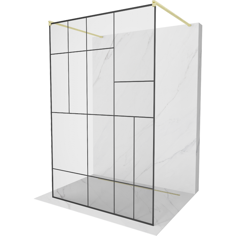 Mexen Kioto vrijstaande douchewand 130 x 200 cm, zwart patroon 8 mm, geborsteld goud - 800-130-002-55-78