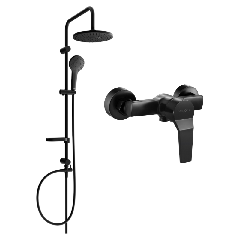 Mexen Erik Aufputz-Duschset mit Regenbrause und Duscharmatur Caro, schwarz - 746640205-70