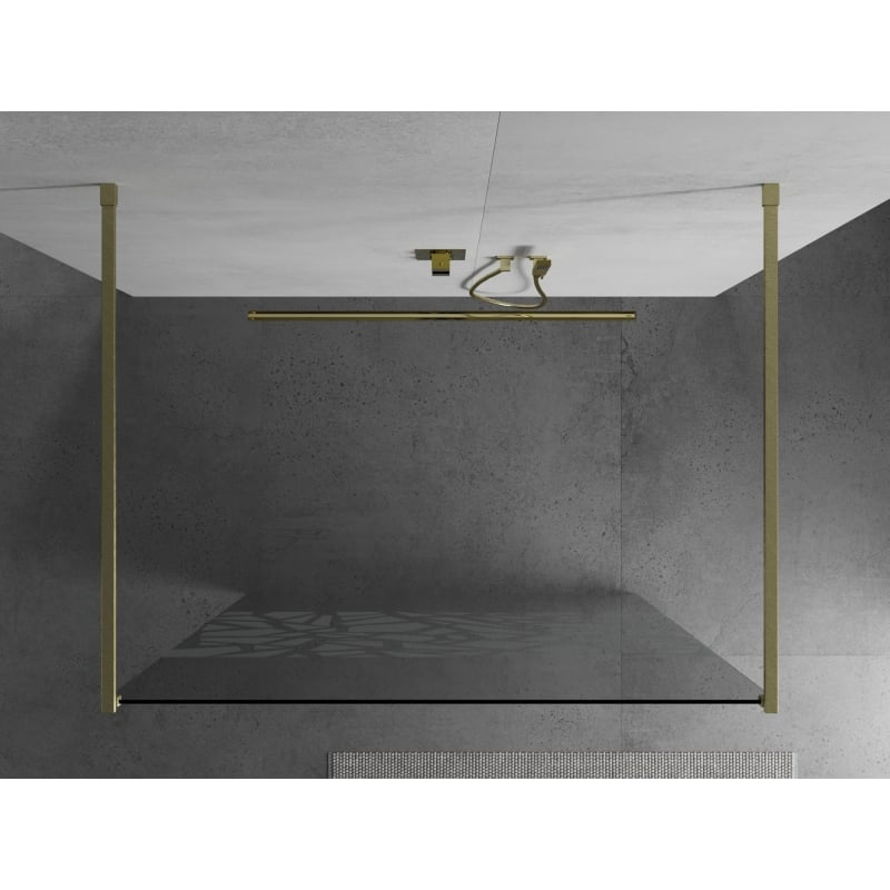 Mexen Kioto ścianka prysznicowa wolnostojąca 100 x 200 cm, biały wzór 8 mm, złota szczotkowana - 800-100-002-55-85