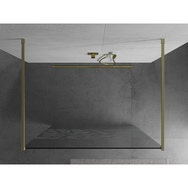 Mexen Kioto vabalt seisev dušisein 100 x 200 cm, valge muster 8 mm, kuldne harjatud - 800-100-002-55-85