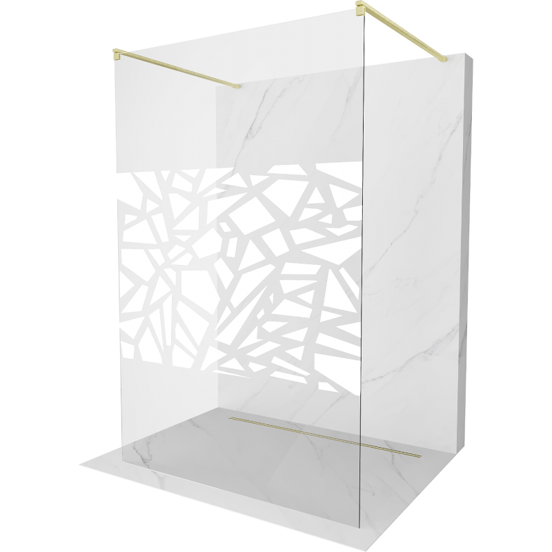 Mexen Kioto freestanding shower wall 100 x 200 cm, white pattern 8 mm, brushed gold - 800-100-002-55-85