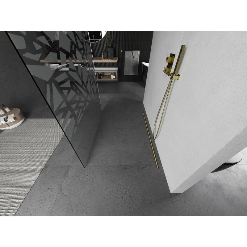 Mexen Kioto vrijstaande douchewand 110 x 200 cm, wit patroon 8 mm, goud geborsteld - 800-110-002-55-85