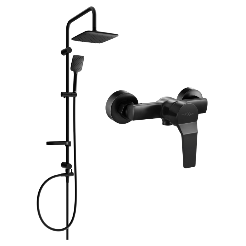 Mexen Caro Sven conjunto de duche de superfície com chuveiro de teto e torneira de duche, preto - 746640262-70