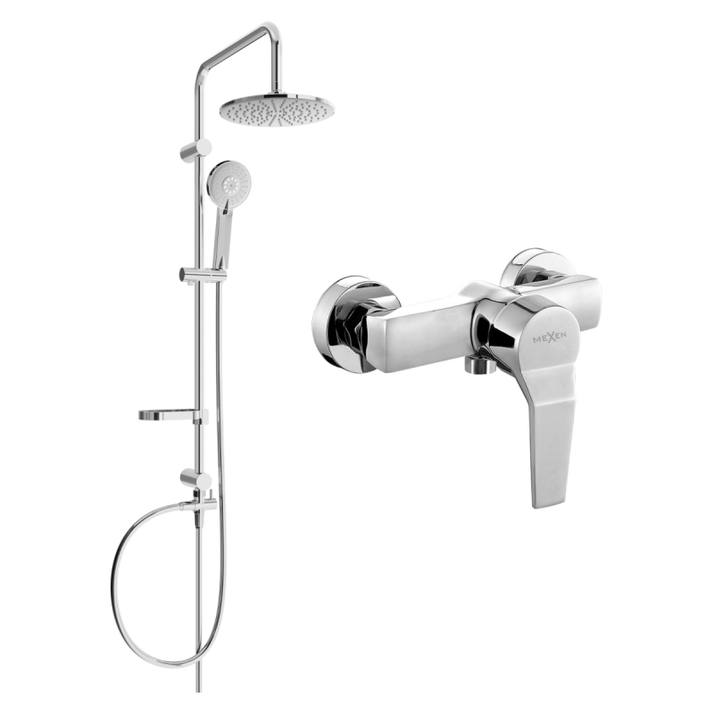 Mexen Carl Aufputz-Duschset mit Regenduschkopf und Duscharmatur Caro, Chrom - 746640240-00