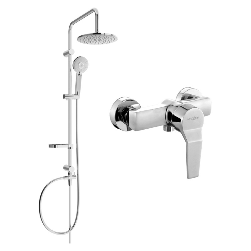 Mexen Caro Carl Aufputz-Duschset mit Regendusche und Duscharmatur, Chrom - 746640240-00