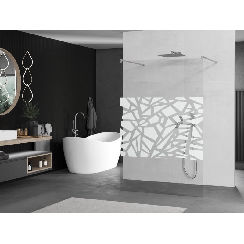 Mexen Kioto freestanding shower wall 140 x 200 cm, white pattern 8 mm, brushed nickel - 800-140-002-97-85