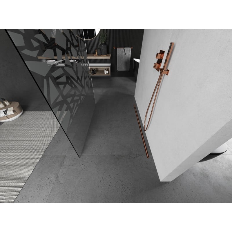 Mexen Kioto vrijstaande douchewand 100 x 200 cm, wit patroon 8 mm, geborsteld koper - 800-100-002-65-85