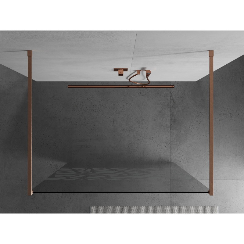 Mexen Kioto ścianka prysznicowa wolnostojąca 100 x 200 cm, biały wzór 8 mm, miedź szczotkowana - 800-100-002-65-85