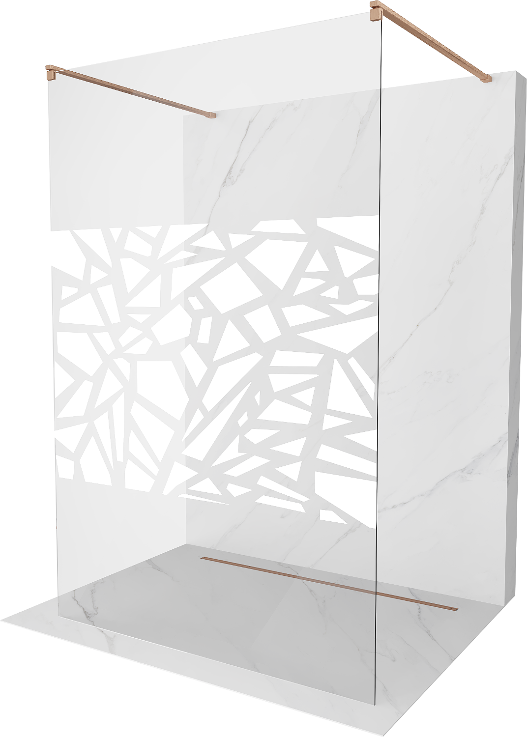 Mexen Kioto ścianka prysznicowa wolnostojąca 110 x 200 cm, biały wzór 8 mm, miedź szczotkowana - 800-110-002-65-85